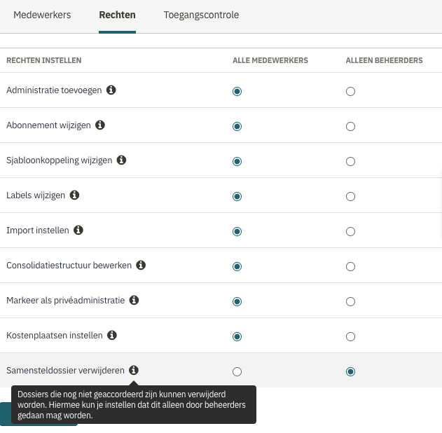 Beheer Partner - Medewerkers - Rechten - Verwijderen samensteldossiers CMP FE