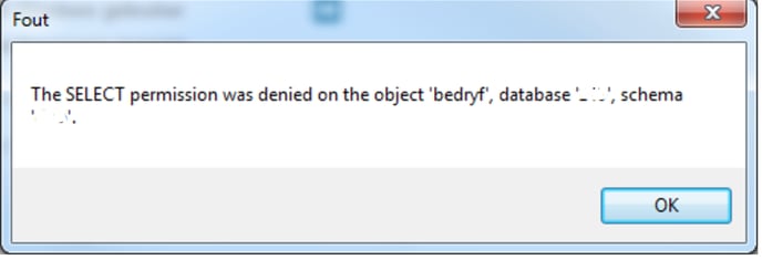 SELECT permission was denied on the object